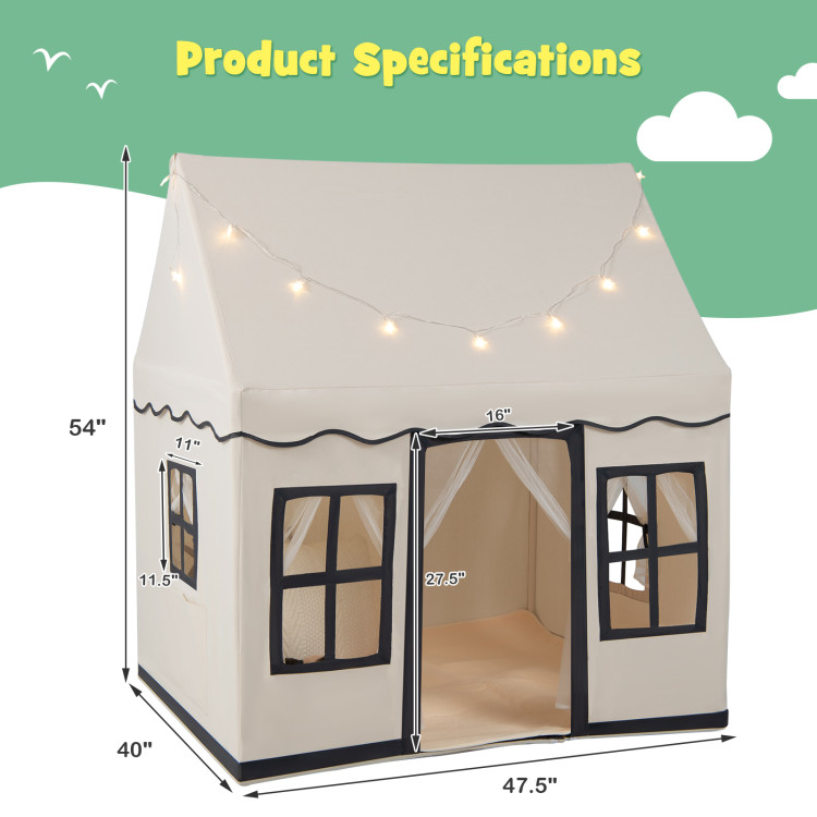 Toddler Large Playhouse with Star String Lights-BeigeCostway Gallery View 4 of 10