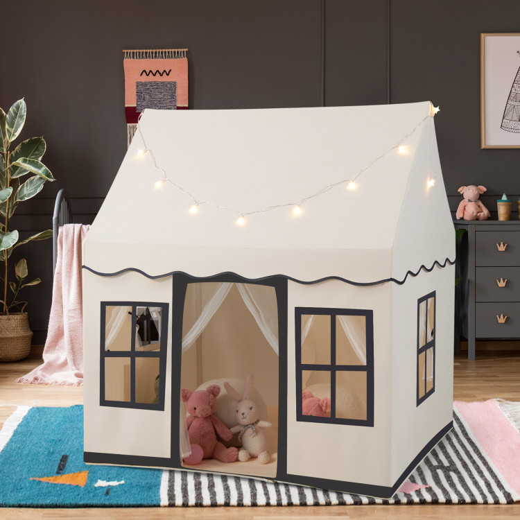Toddler Large Playhouse with Star String Lights-BeigeCostway Gallery View 6 of 10