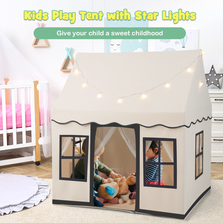 Toddler Large Playhouse with Star String Lights-BeigeCostway Gallery View 7 of 10