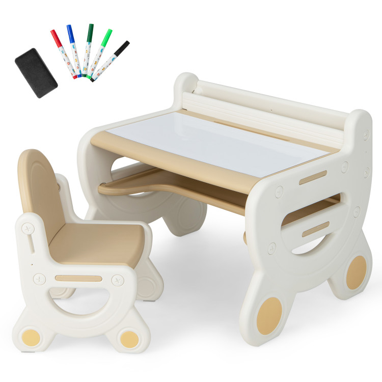 Kids Drawing Table and Chair Set with Watercolor Pens and