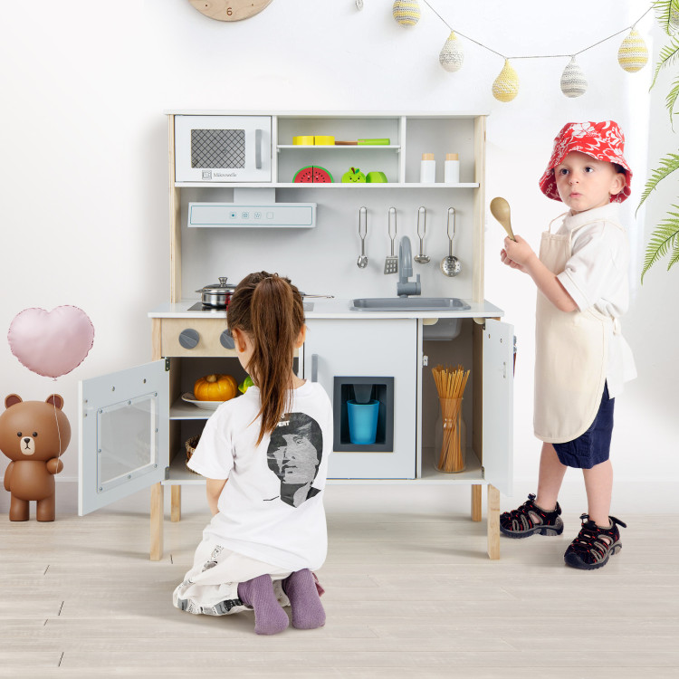 White Pretend Wooden Kitchen Playset for Kids and Children