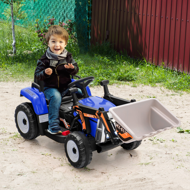 12V Battery Powered Kids Ride on Excavator with Adjustable Arm and Bucket-BlueCostway Gallery View 2 of 10