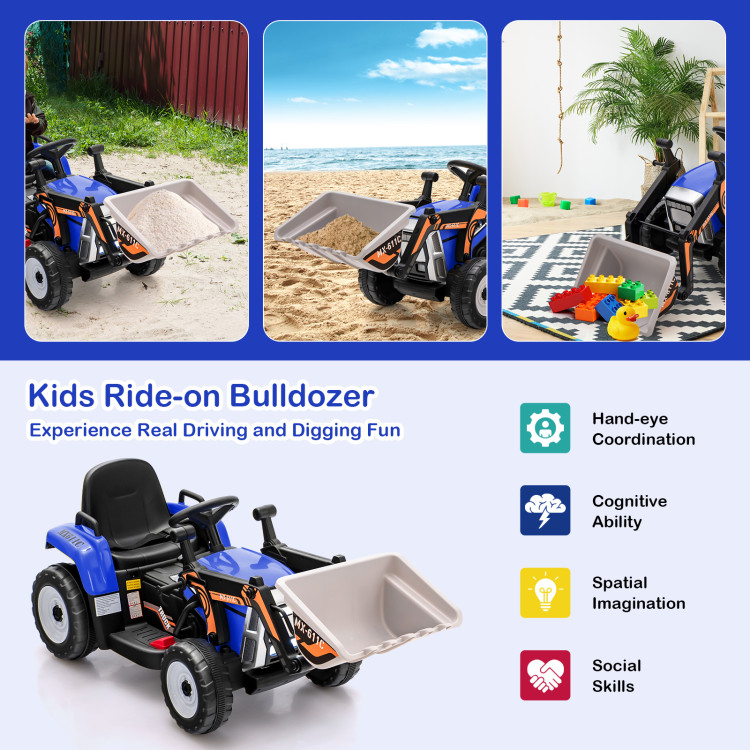 12V Battery Powered Kids Ride on Excavator with Adjustable Arm and Bucket-BlueCostway Gallery View 5 of 10