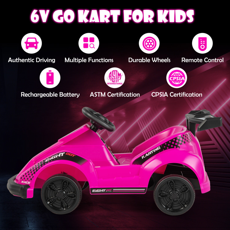 6V Kids Ride On Go Cart with Remote Control and Safety Belt-PinkCostway Gallery View 3 of 10