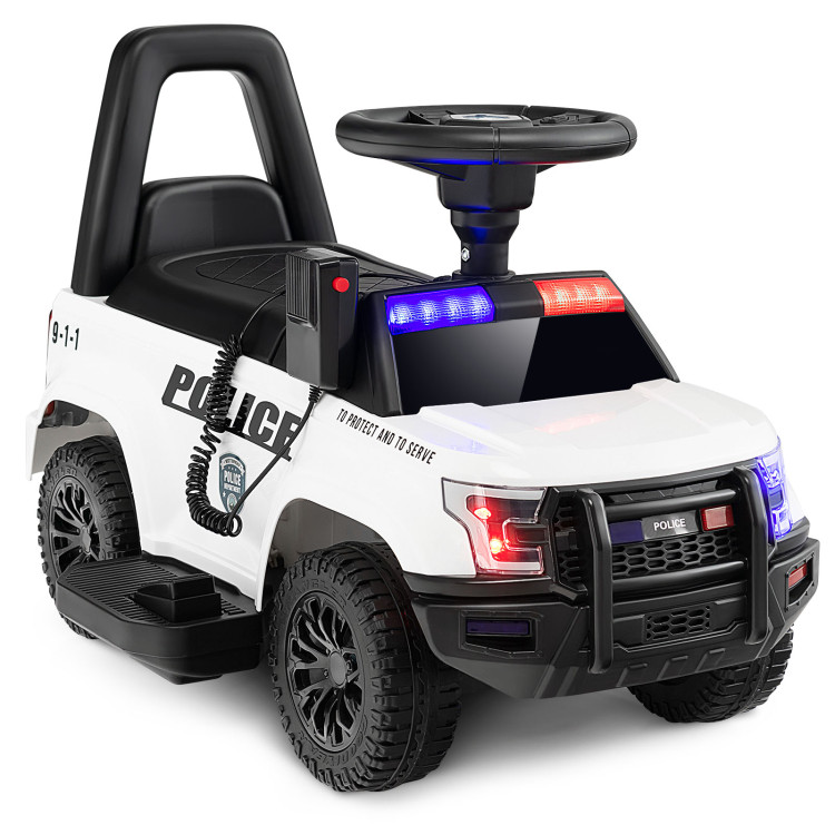 6V Kids Ride On Police Car with Real Megaphone and Siren Flashing Lights-WhiteCostway Gallery View 6 of 11