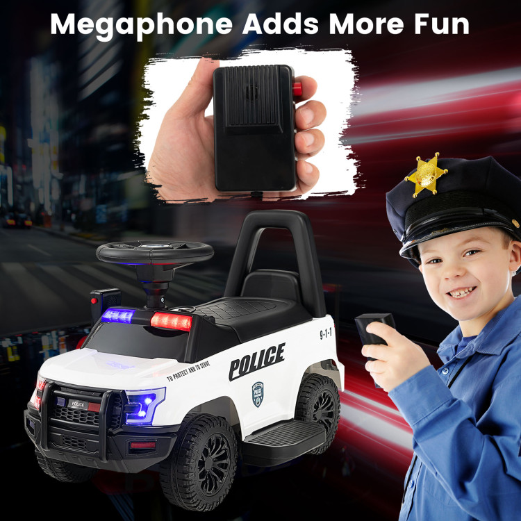 6V Kids Ride On Police Car with Real Megaphone and Siren Flashing Lights-WhiteCostway Gallery View 8 of 11