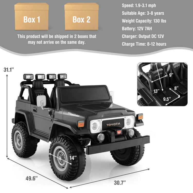 12V 2-Seat Licensed Kids Ride On Toyota FJ40 Car with 2.4G Remote Control-BlackCostway Gallery View 4 of 10