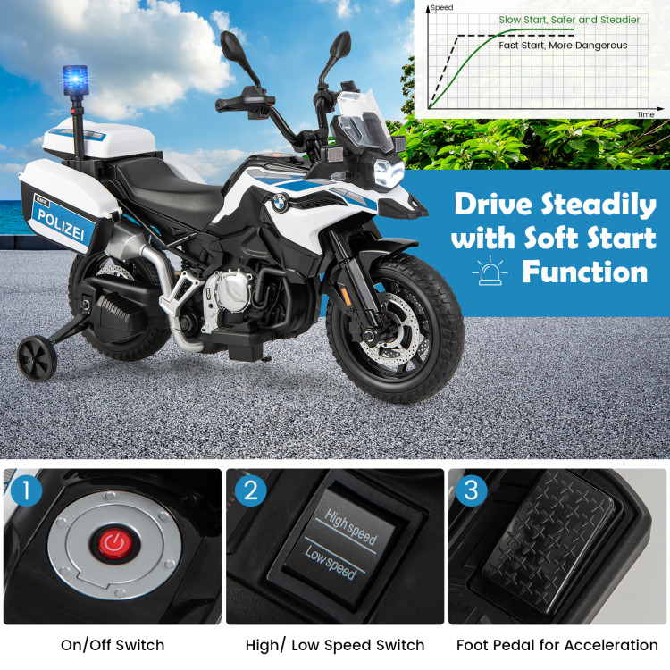 12V BMW Kids Ride On Police Motorcycle with Light and Music - Costway