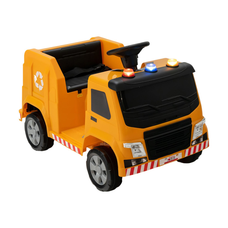 12V Kids Ride-on  Garbage Truck with Warning Lights and 6 Recycling Accessories-YellowCostway Gallery View 1 of 11