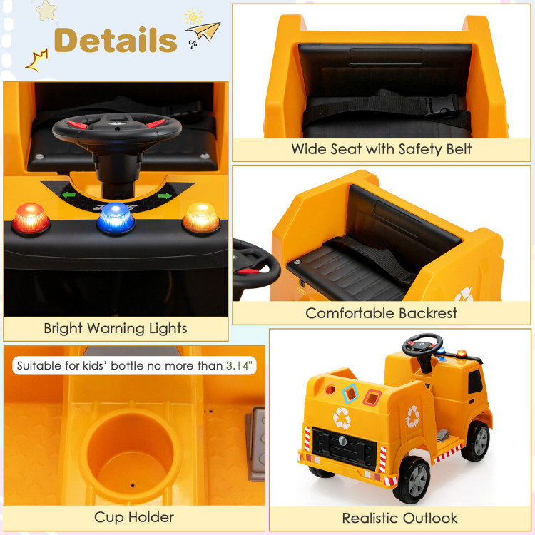 12V Kids Ride-on  Garbage Truck with Warning Lights and 6 Recycling Accessories-YellowCostway Gallery View 11 of 11