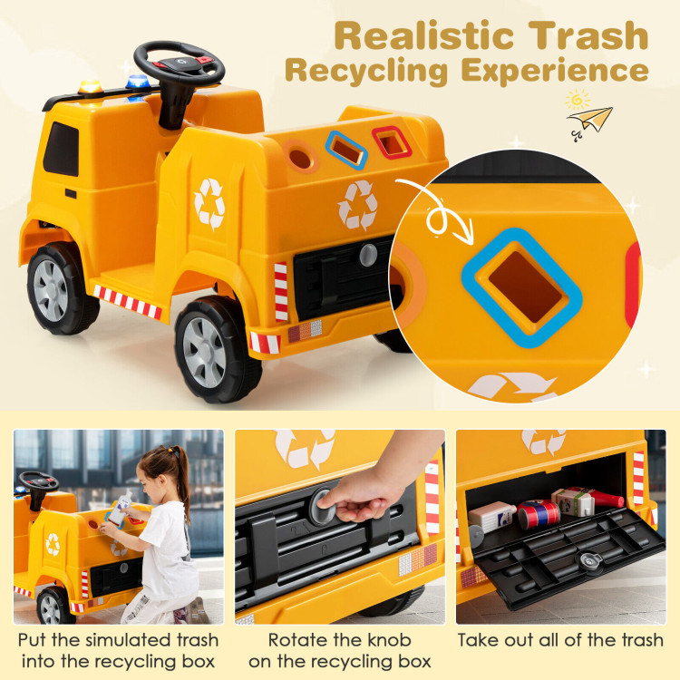 12V Kids Ride-on  Garbage Truck with Warning Lights and 6 Recycling Accessories-YellowCostway Gallery View 3 of 11