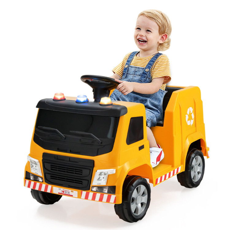 12V Kids Ride-on  Garbage Truck with Warning Lights and 6 Recycling Accessories-YellowCostway Gallery View 7 of 11