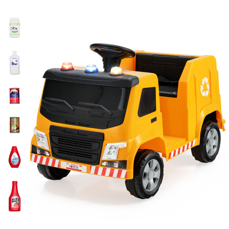 12V Kids Ride-on  Garbage Truck with Warning Lights and 6 Recycling Accessories-YellowCostway Gallery View 8 of 11