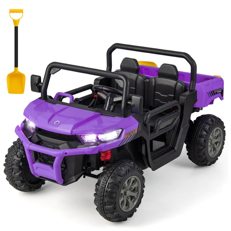 12V Kids Ride On Truck Car with Remote Control and 2 Seaters-PurpleCostway Gallery View 1 of 11