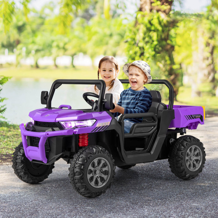 12V Kids Ride On Truck Car with Remote Control and 2 Seaters-PurpleCostway Gallery View 2 of 11