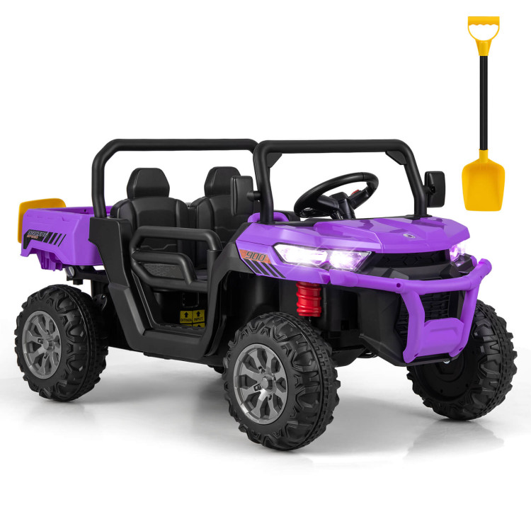 12V Kids Ride On Truck Car with Remote Control and 2 Seaters-PurpleCostway Gallery View 7 of 11