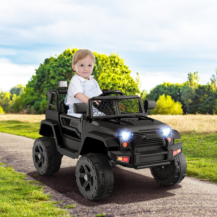 12V Kids Ride On Truck with Remote Control and Headlights-BlackCostway Gallery View 2 of 9
