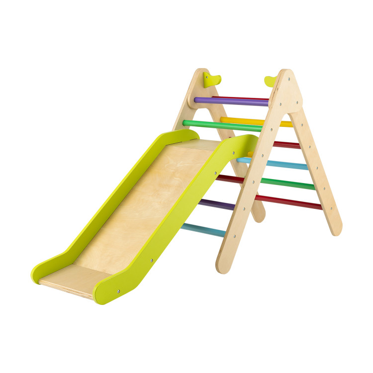 2-in-1 Wooden Triangle Climber Set with Gradient Adjustable Slide-MulticolorCostway Gallery View 1 of 11