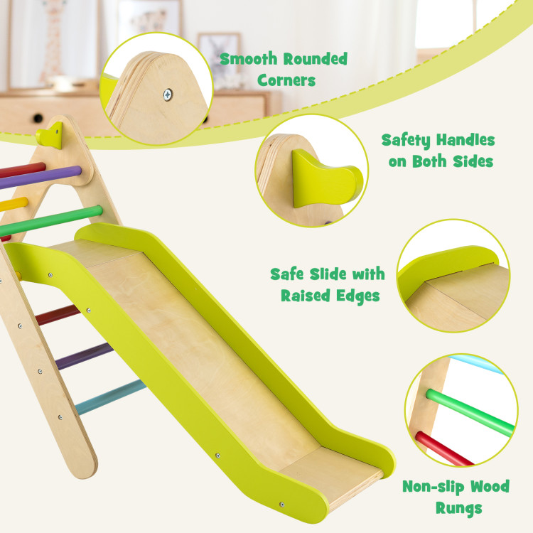 2-in-1 Wooden Triangle Climber Set with Gradient Adjustable Slide-MulticolorCostway Gallery View 10 of 11