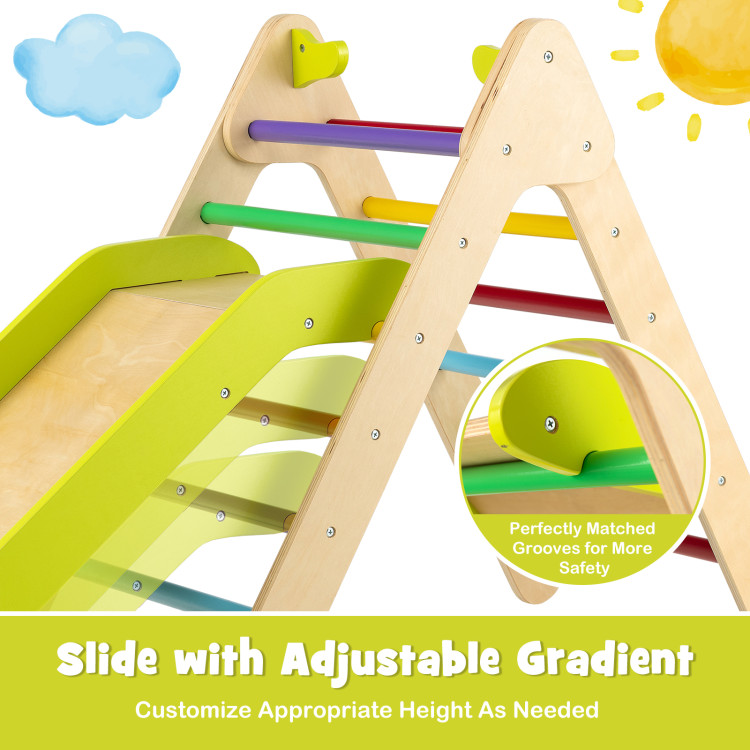 2-in-1 Wooden Triangle Climber Set with Gradient Adjustable Slide-MulticolorCostway Gallery View 11 of 11
