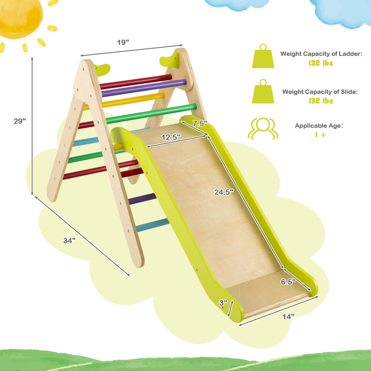 2-in-1 Wooden Triangle Climber Set with Gradient Adjustable Slide-MulticolorCostway Gallery View 4 of 11