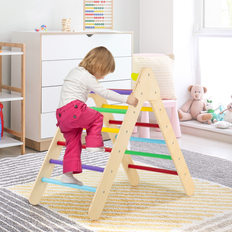 2-in-1 Wooden Triangle Climber Set with Gradient Adjustable Slide-MulticolorCostway Gallery View 6 of 11