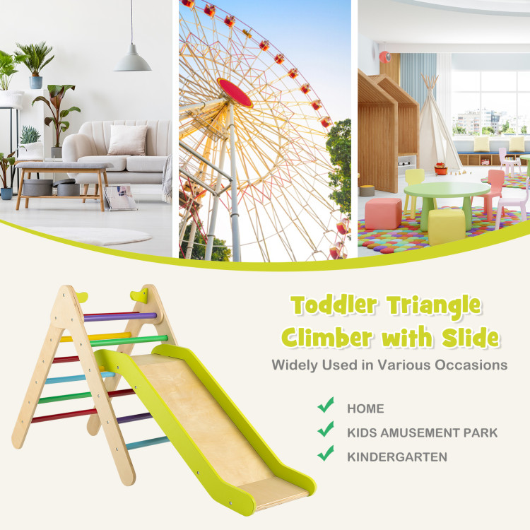 2-in-1 Wooden Triangle Climber Set with Gradient Adjustable Slide-MulticolorCostway Gallery View 8 of 11