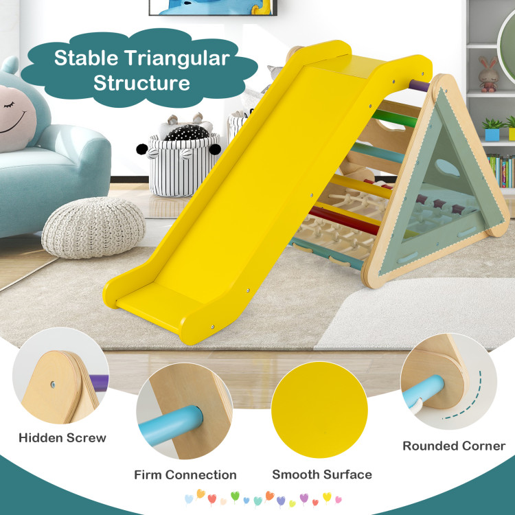 4 in 1 Triangle Climber Toy with Sliding Board and Climbing Net-MulticolorCostway Gallery View 3 of 9