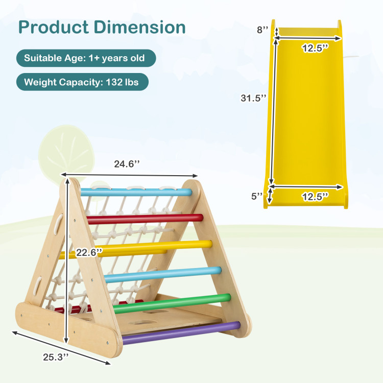 4 in 1 Triangle Climber Toy with Sliding Board and Climbing Net-MulticolorCostway Gallery View 4 of 9