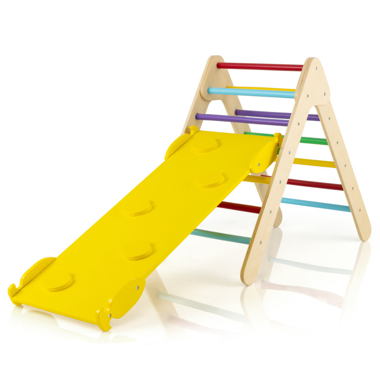 3-in-1 Wooden Climbing Triangle Set Triangle Climber with Ramp-MulticolorCostway Gallery View 1 of 10