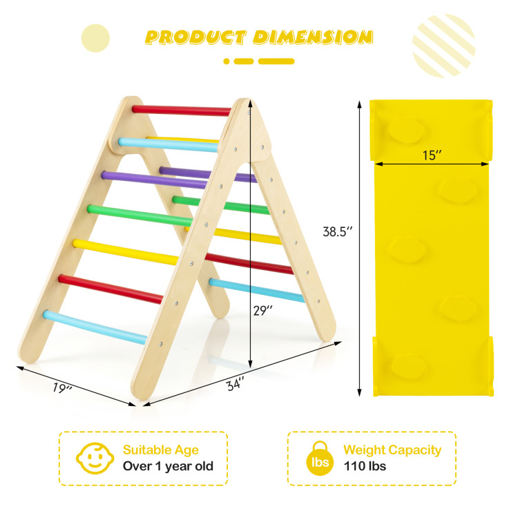 3-in-1 Wooden Climbing Triangle Set Triangle Climber with Ramp-MulticolorCostway Gallery View 4 of 10
