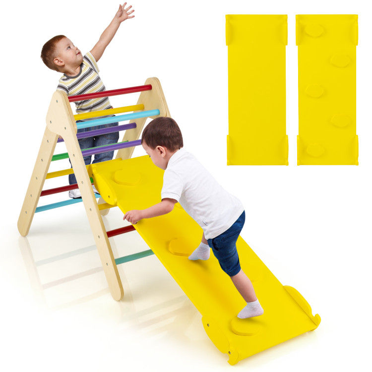 3-in-1 Wooden Climbing Triangle Set Triangle Climber with Ramp-MulticolorCostway Gallery View 8 of 10