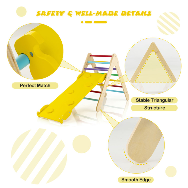 3-in-1 Wooden Climbing Triangle Set Triangle Climber with Ramp-MulticolorCostway Gallery View 9 of 10