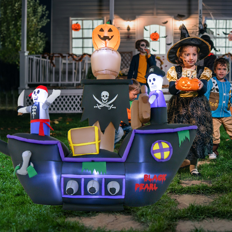 7 Feet Long Halloween Inflatable Pirate Ship with LED Lights