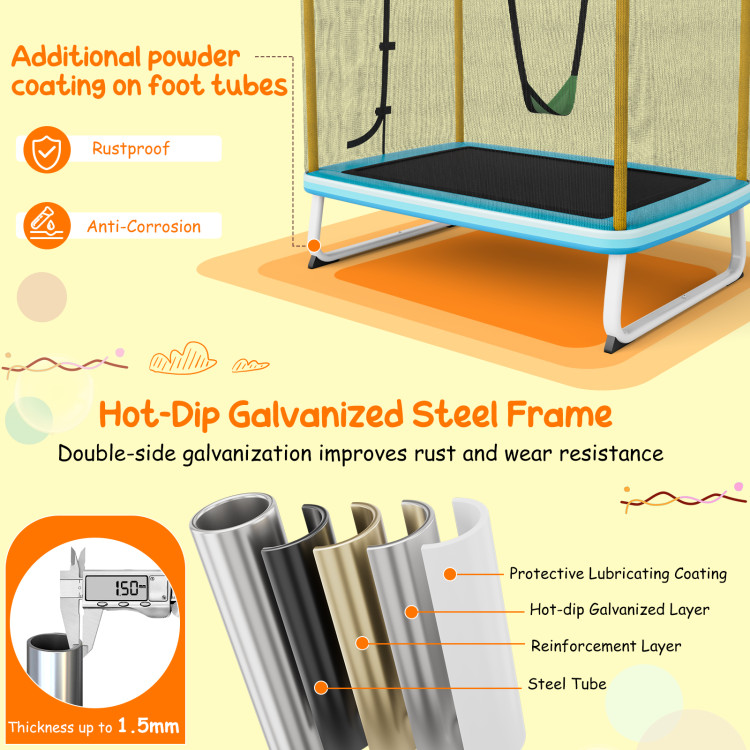 6 Feet Rectangle Trampoline with Swing Horizontal Bar and Safety Net-YellowCostway Gallery View 8 of 11