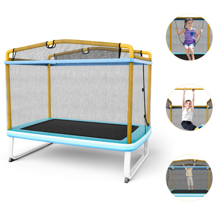 6 Feet Rectangle Trampoline with Swing Horizontal Bar and Safety Net-YellowCostway Gallery View 7 of 11