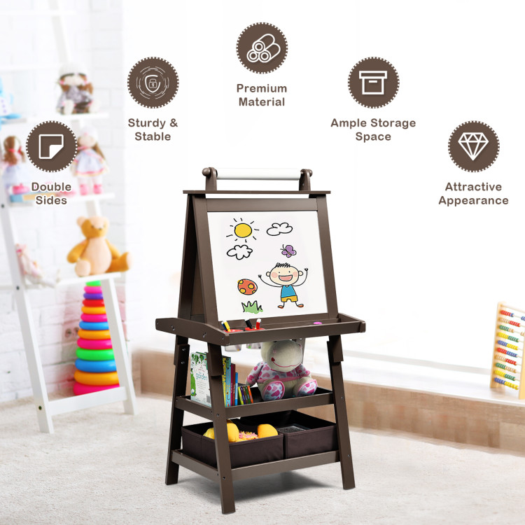 Costzon Kids Art Easel, 3 in 1 Double-Sided Storage Easel, Grey