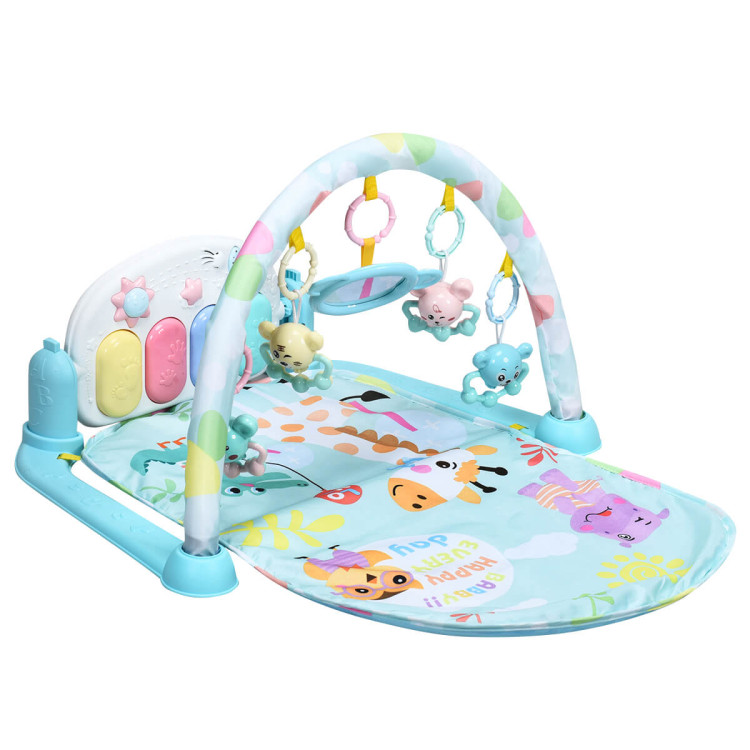 3 in 1 Fitness Music and Lights Baby Gym Play Mat-BlueCostway Gallery View 1 of 13