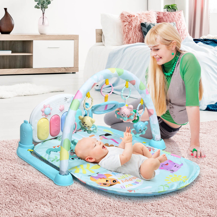 3 in 1 Fitness Music and Lights Baby Gym Play Mat-BlueCostway Gallery View 2 of 13