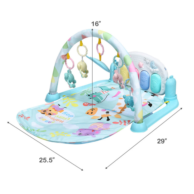 3 in 1 Fitness Music and Lights Baby Gym Play Mat-BlueCostway Gallery View 4 of 13
