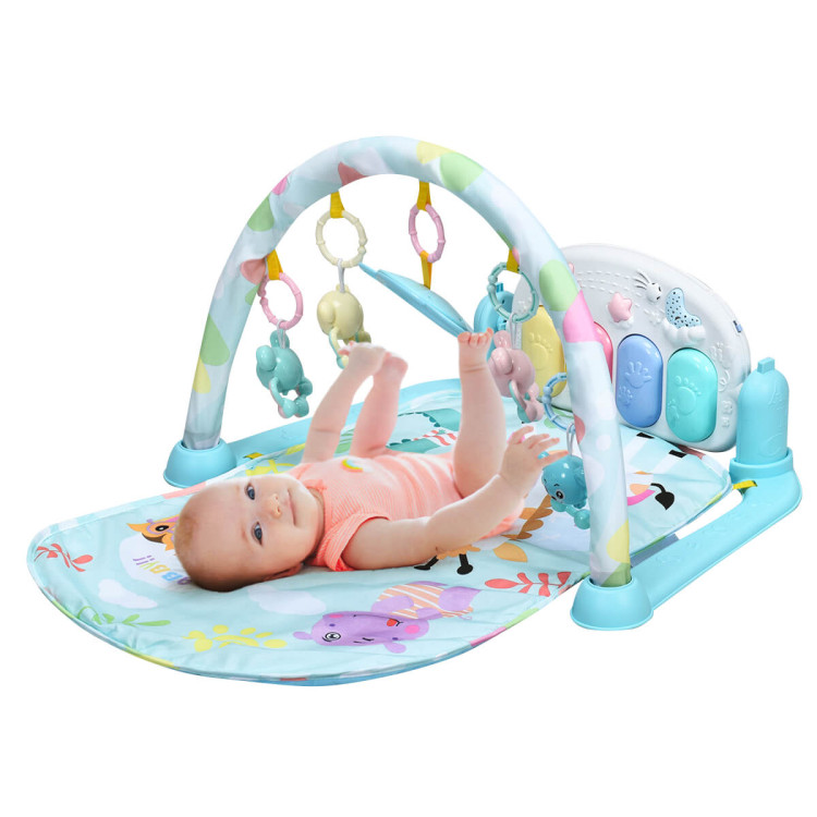 3 in 1 Fitness Music and Lights Baby Gym Play Mat-BlueCostway Gallery View 7 of 13