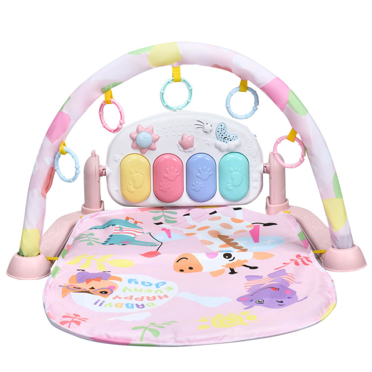 TEAYINGDE Baby Gym Play Mat 3 in 1 Fitness Rack with Music and Lights Fun  Piano Baby Activity Center,Pink
