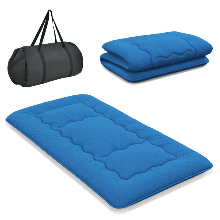 Foldable Futon Mattress with Washable Cover and Carry Bag for Camping Blue  - Costway