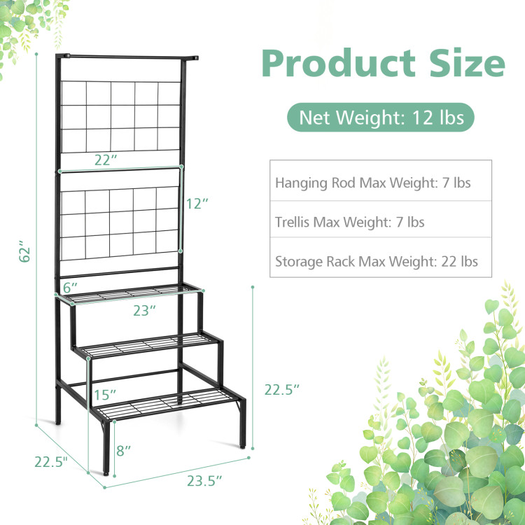 3-Tier Hanging Plant Stand with Grid Panel Display ShelfCostway Gallery View 4 of 10