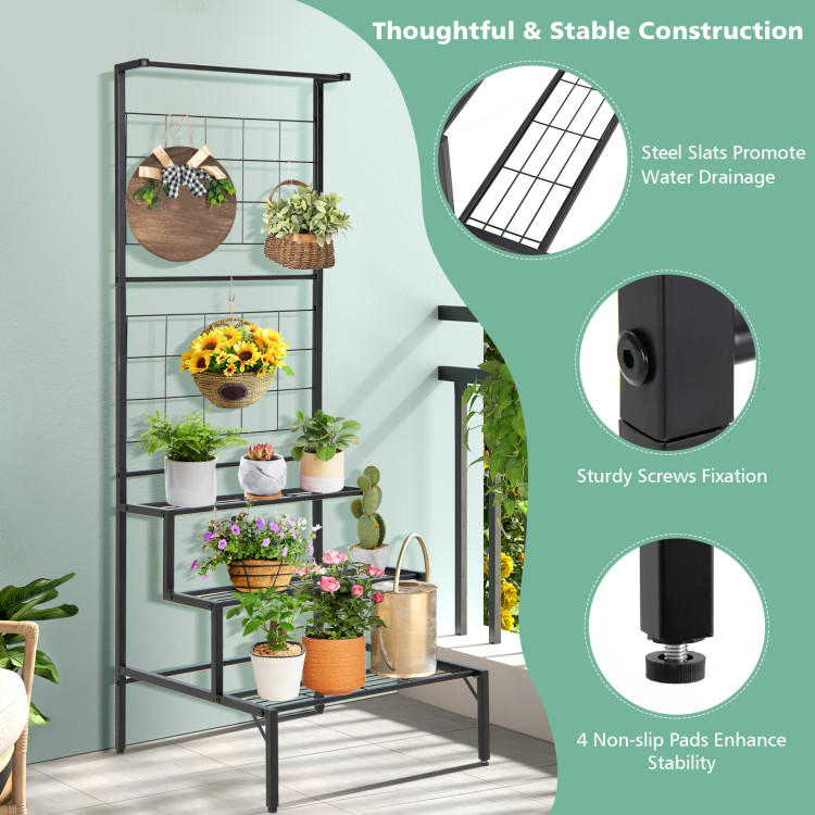 3-Tier Hanging Plant Stand with Grid Panel Display ShelfCostway Gallery View 8 of 10