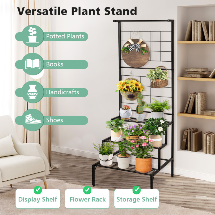 3-Tier Hanging Plant Stand with Grid Panel Display ShelfCostway Gallery View 3 of 10