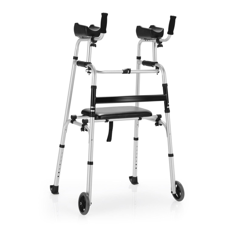 Height Adjustable Rolling Walker With Seat and Armrest PadCostway Gallery View 1 of 11