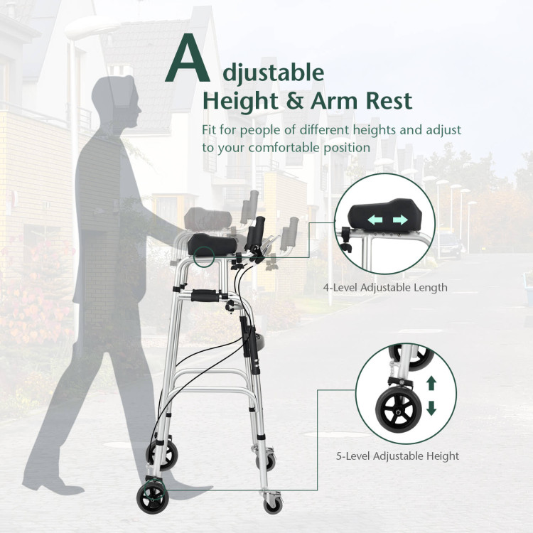 Height Adjustable Folding Walker with 5 Inch Wheels and Padded ArmrestCostway Gallery View 6 of 10