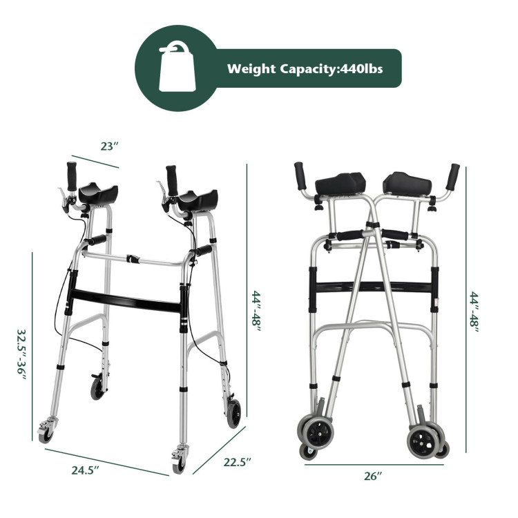 Height Adjustable Folding Walker with 5 Inch Wheels and Padded ArmrestCostway Gallery View 4 of 10