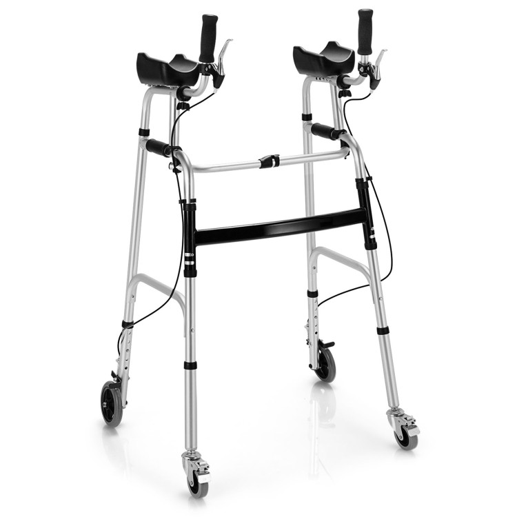 Height Adjustable Folding Walker with 5 Inch Wheels and Padded ArmrestCostway Gallery View 1 of 10